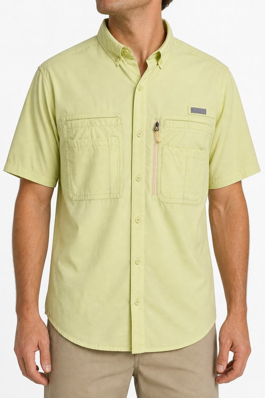 Gradual Mens Fishing Angler Shirt Yellow Short Sleeve Button Up Size L Gorpcore